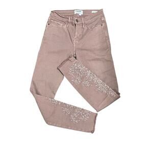 Frame Denim Le Skinny De Jeanne Pink Floral Cut Out Embroidery Size 26